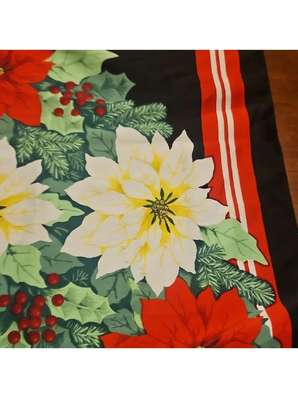 Festive Holiday Wreath Tablecloth - Red, Green, Black